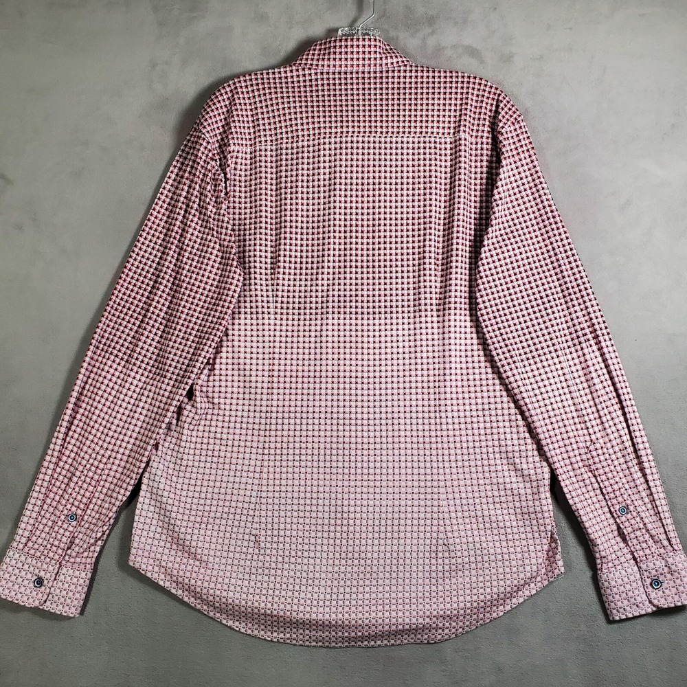 Butter Cloth Shirt Mens L Pink Red Tonal Geometric All Over Print‎ Flip Cuff - Picture 3 of 8